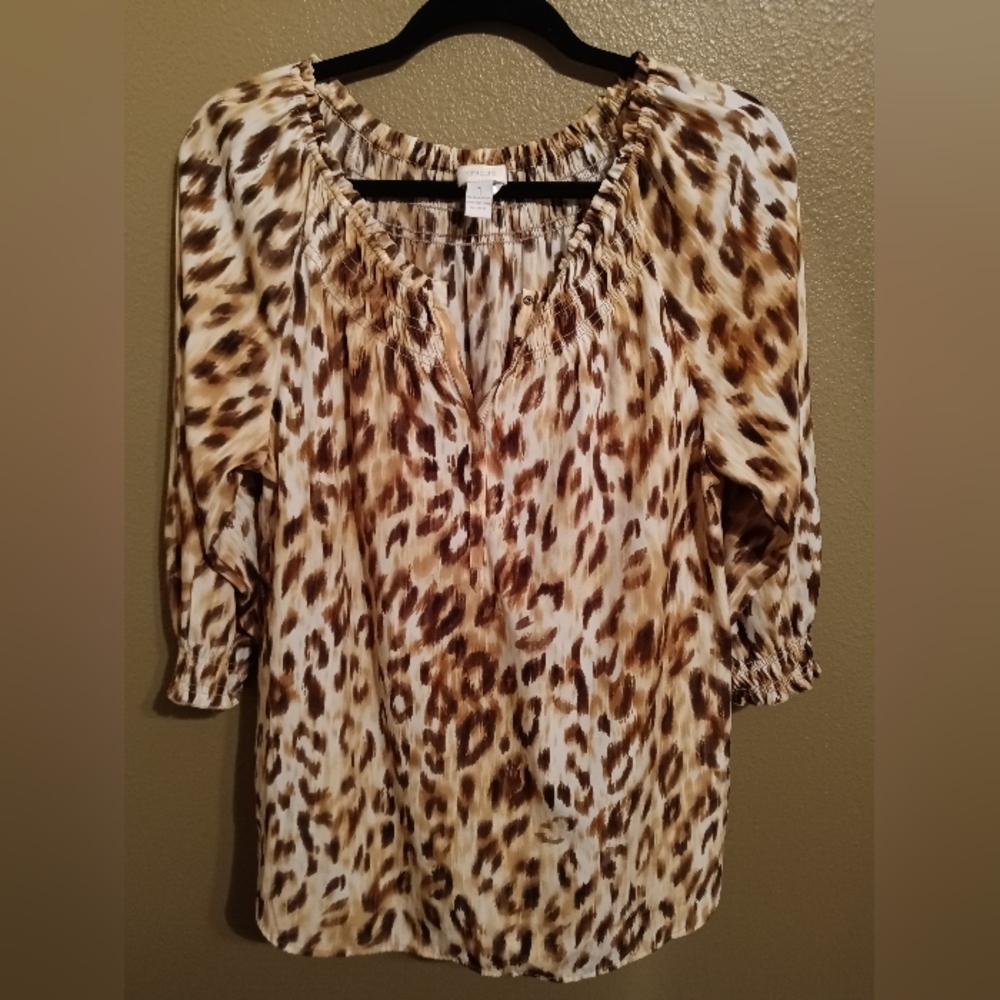Chico's Luxurious Leopard Print Top Size 1 (small)